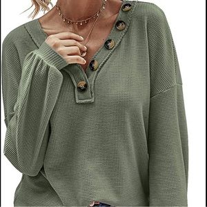 Amazon Green Button Knit Top